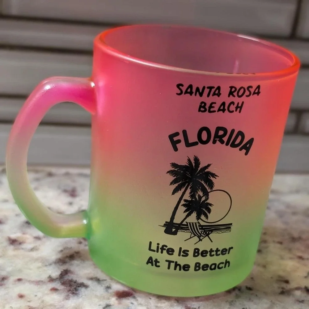Vintage beach souvenir mugs